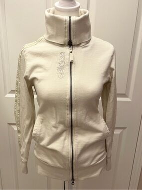 Vintage 2005 Adidas Women’s Cream Cotton 3-Stripes Funnel Neck Jacket Y2K Size S